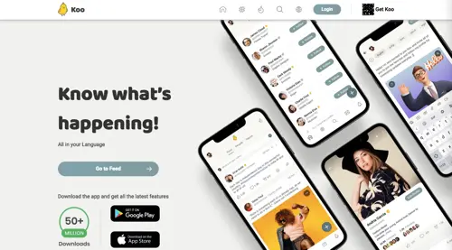 Screenshot of the Koo home page.