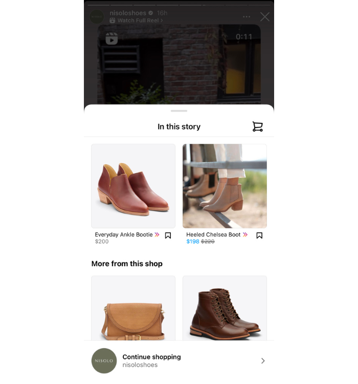 인스타그램에서 신발을 직접 쇼핑할 수 있는 Nisolo의 이야기