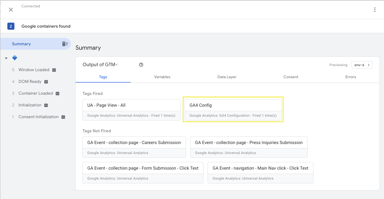 اختبار تهيئة GA4