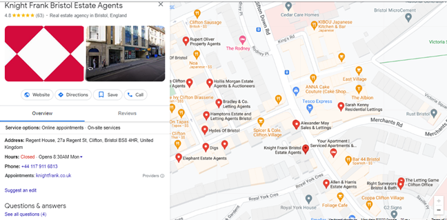 مثال لملف تعريف GBP: وكلاء Knight Frank Bristol Estate