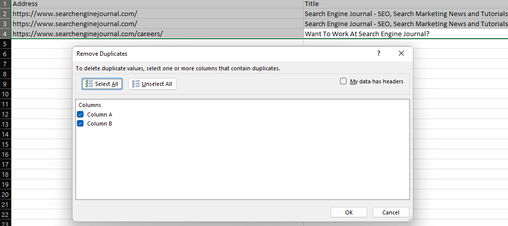 Excel soltar duplicados