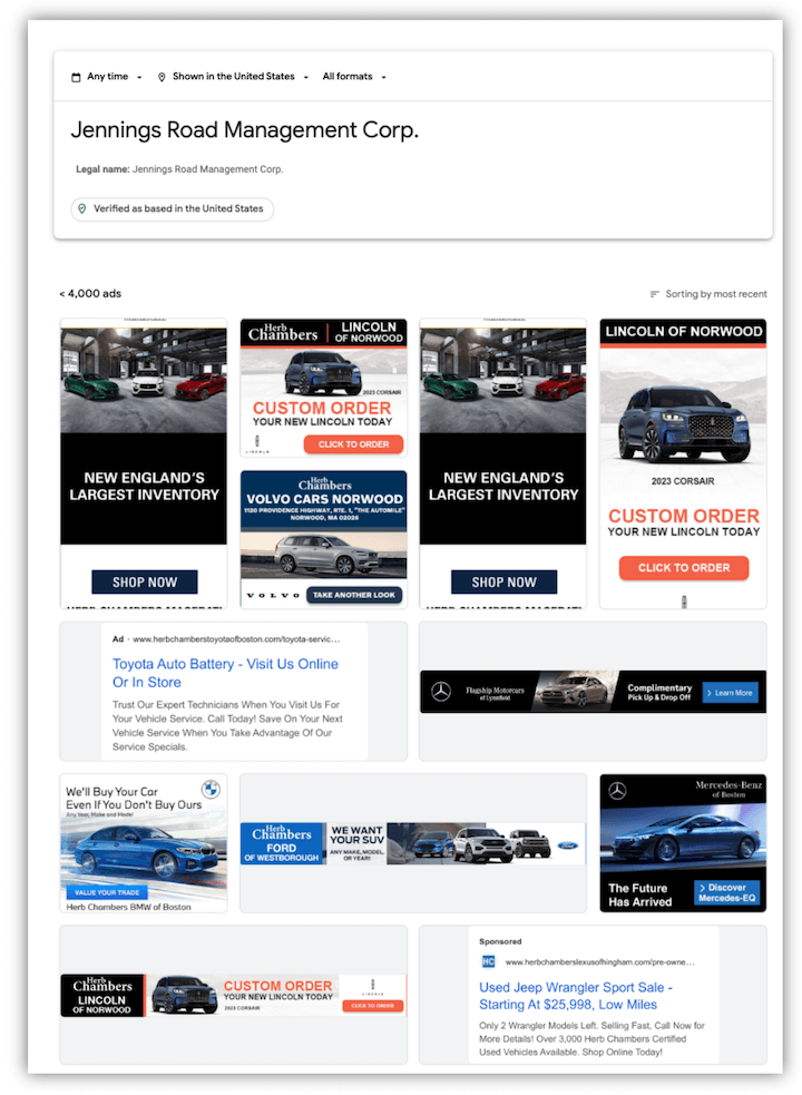 strony przejrzystości reklamodawców Google