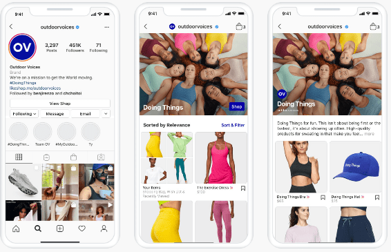 Screenshots zeigen den Instagram-Shop