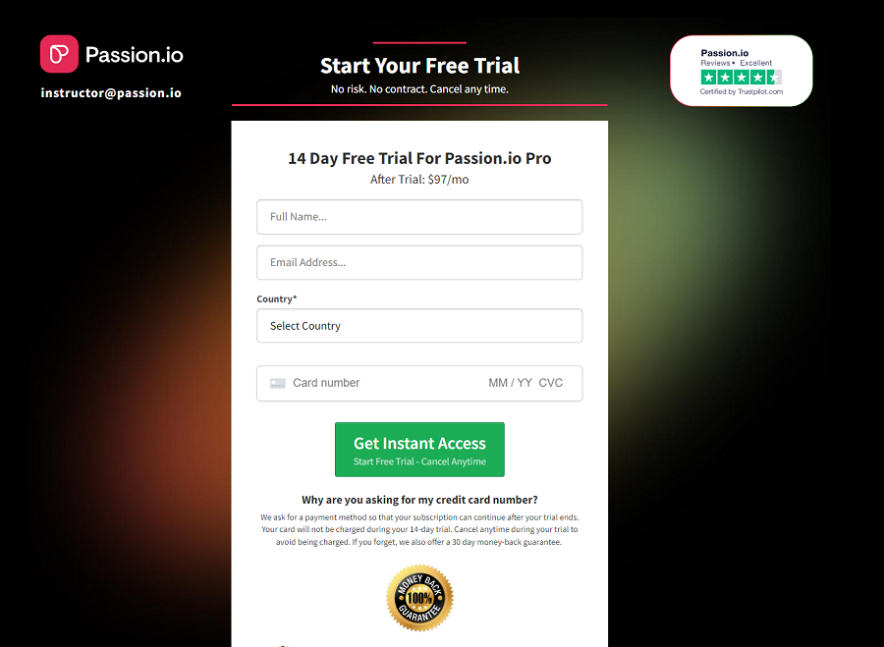 remplir le formulaire d'essai gratuit de passion.io