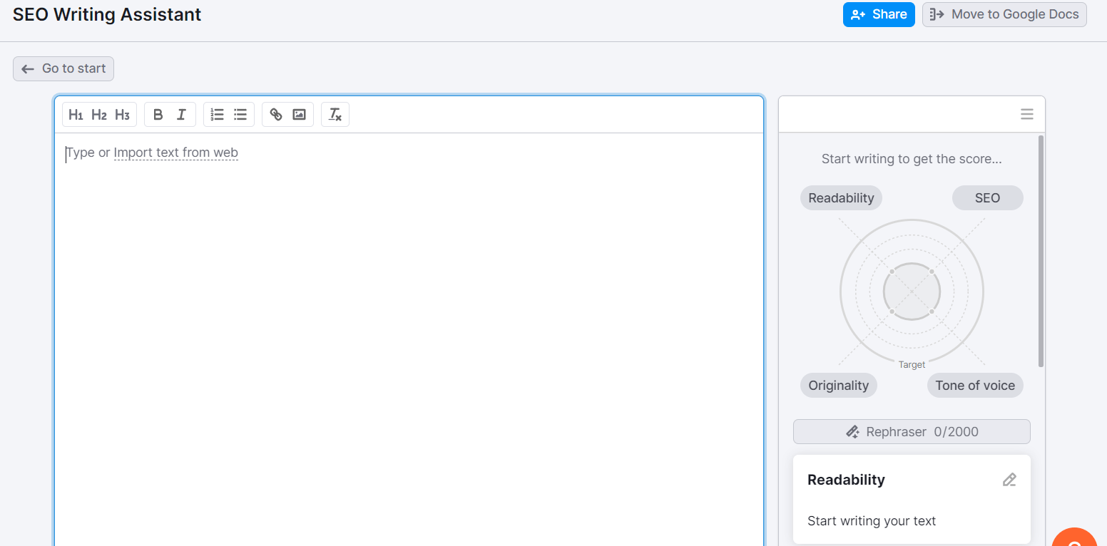 przykład asystenta pisania semrush seo