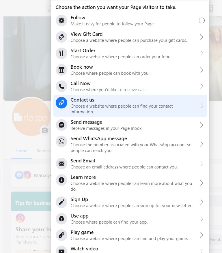 Esempio di invito all'azione di Facebook