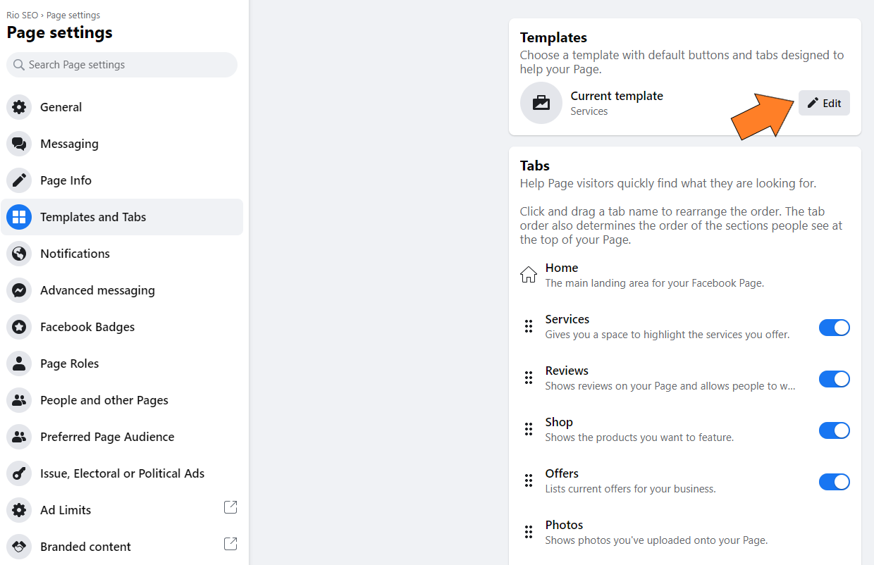 Esempio di modello di pagina Facebook