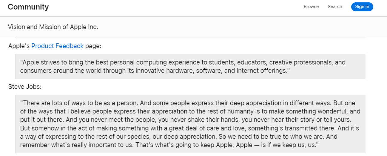 esempio di forum incentrato sul marchio Apple Inc