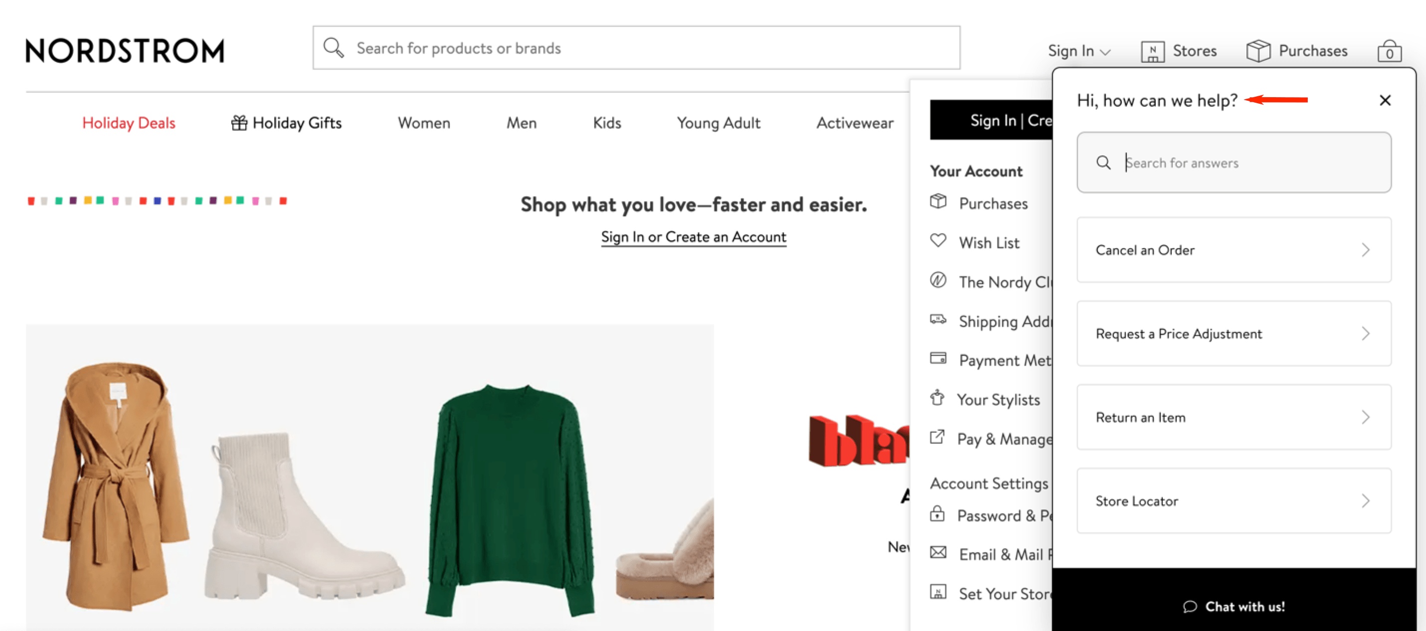 实时聊天支持,nordstrom