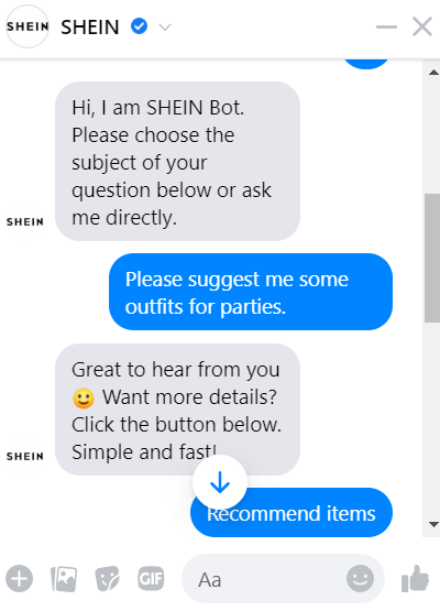 shien chatbot recomandă produse exemplu