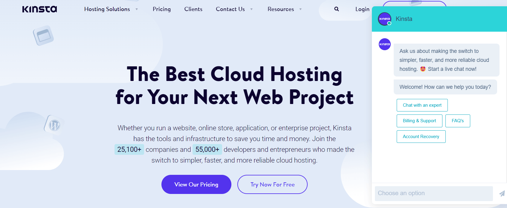 exemplu de chatbot site-ul web kinsta