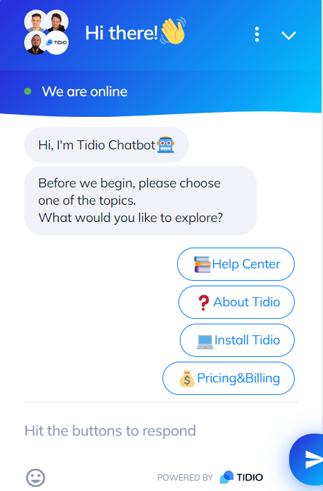 exemplu tidio-website chatbot