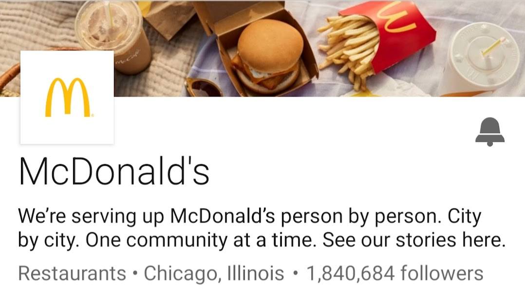 Pagina de profil a companiei McDonald's LinkedIn
