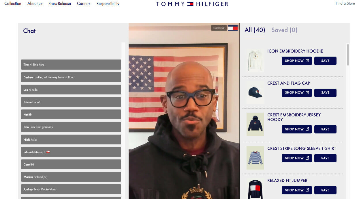 Скриншот живого шоппинга Tommy Hilfiger
