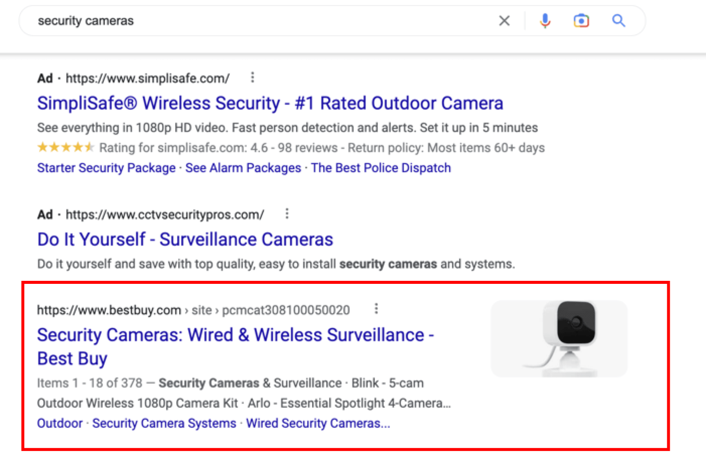SERP의 유기적 트래픽 배치 스크린샷