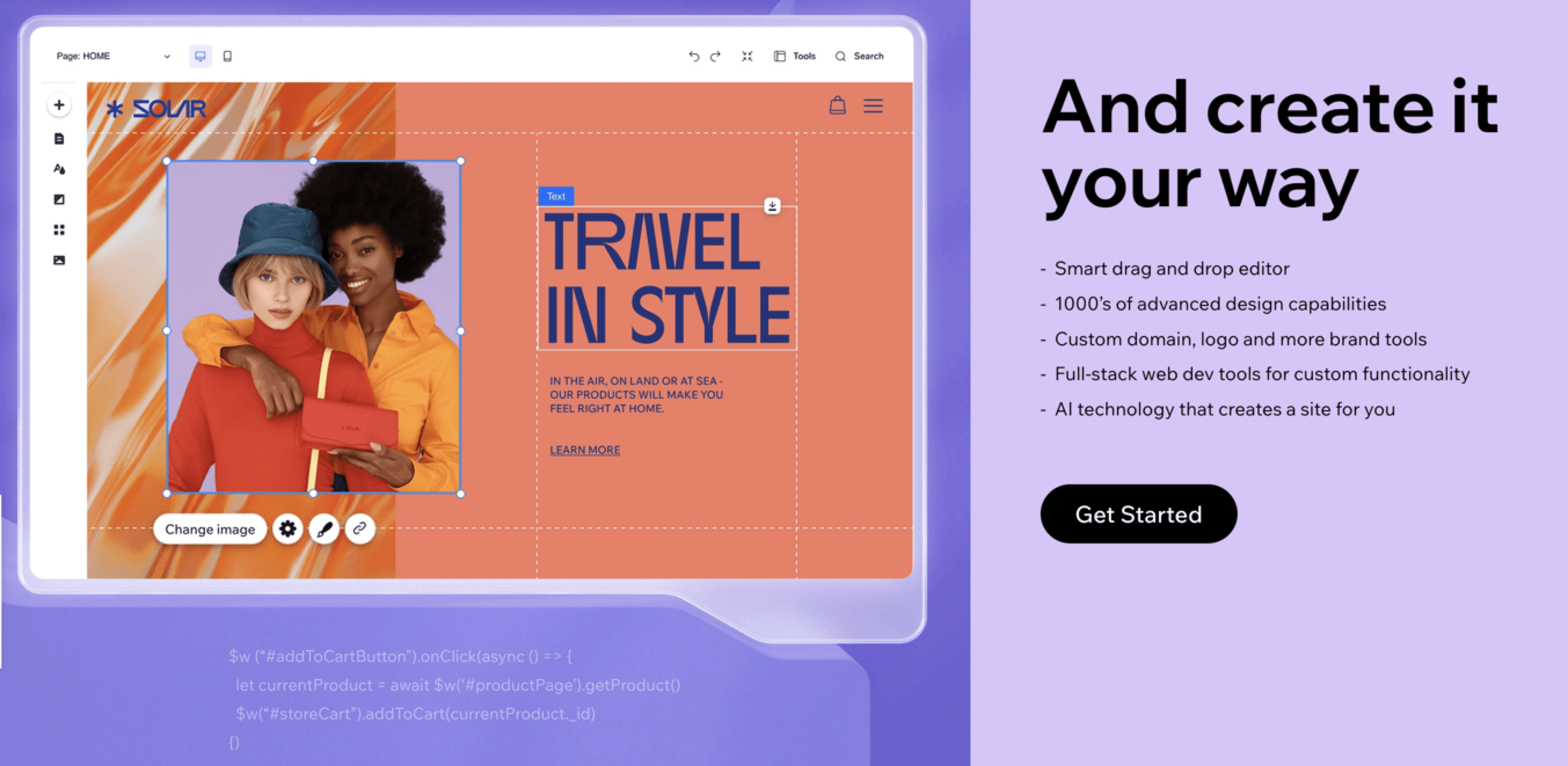 لقطة شاشة لميزة السحب والإفلات في Wix