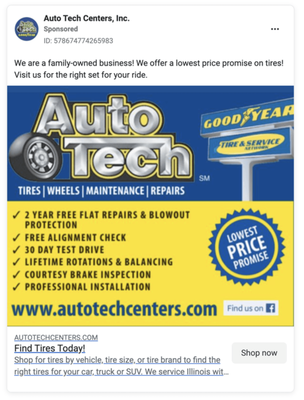 Captura de pantalla del anuncio de Facebook