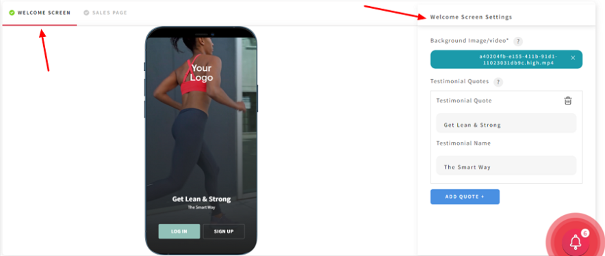 pantalla de bienvenida de la aplicación