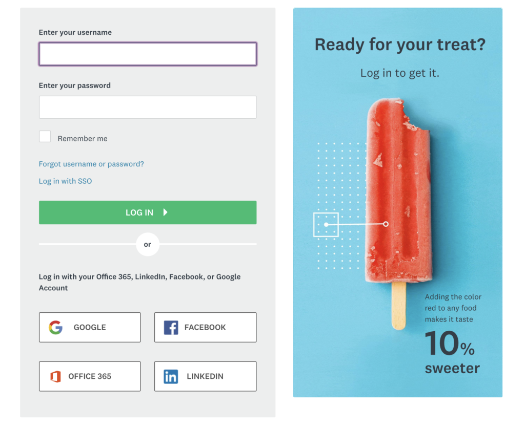 Пример входа через социальную сеть от SurveyMonkey.