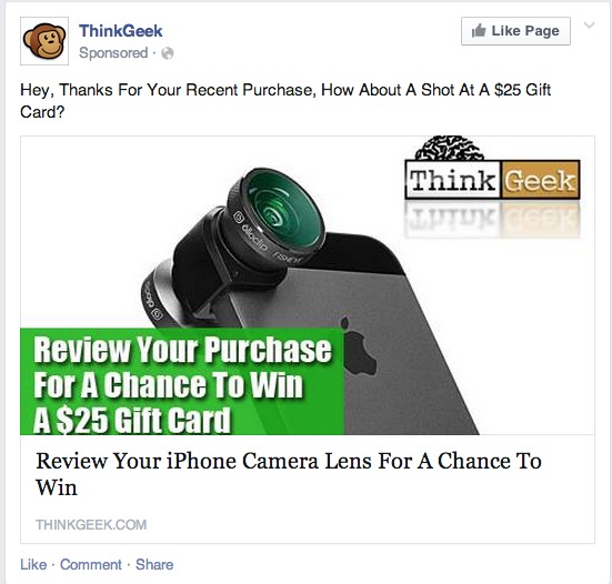 Ретаргетинг рекламы в Facebook от ThinkGeek.