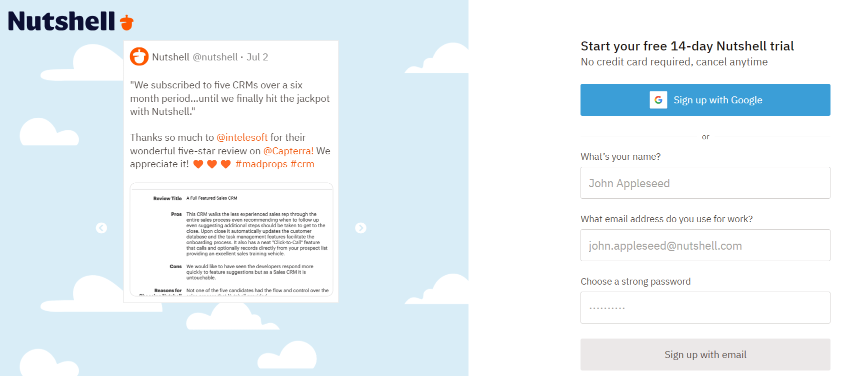 pagina di destinazione per esempio di raccolta dati