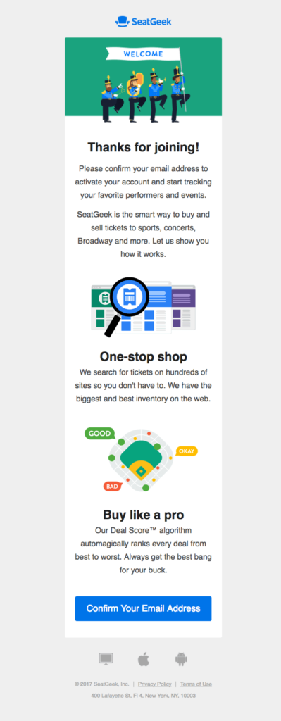 Exemplo de campanha de gotejamento Seatgeek Seatgeek drip campaign example