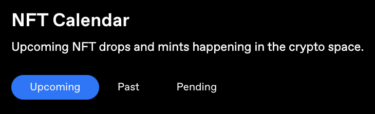 Yaklaşan nft damlalarını ve darphanelerini görmek için icy.tools nft takvimi