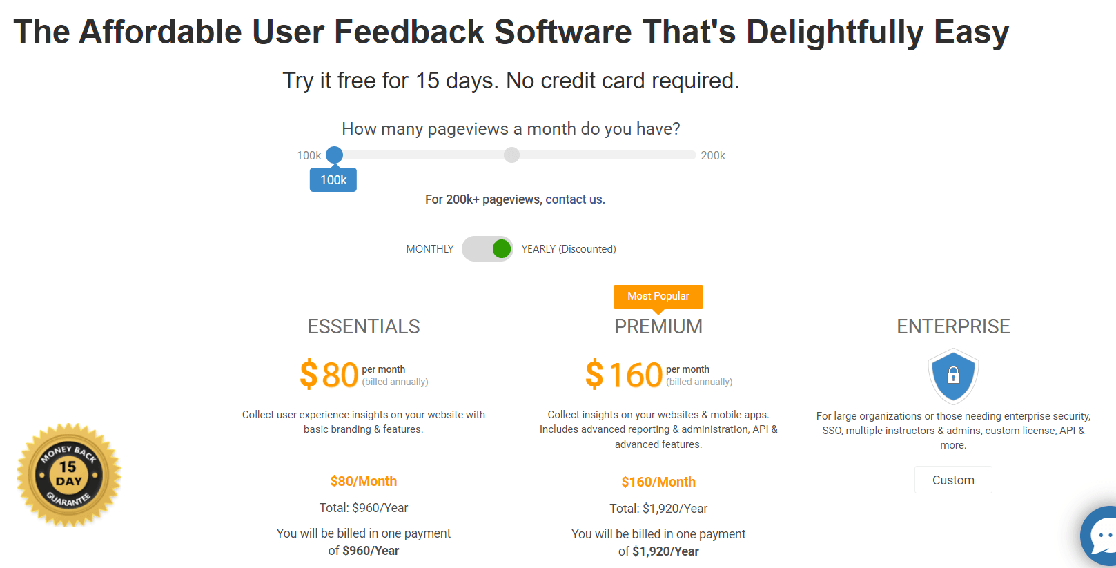 Exemple de page de tarification Qualaroo