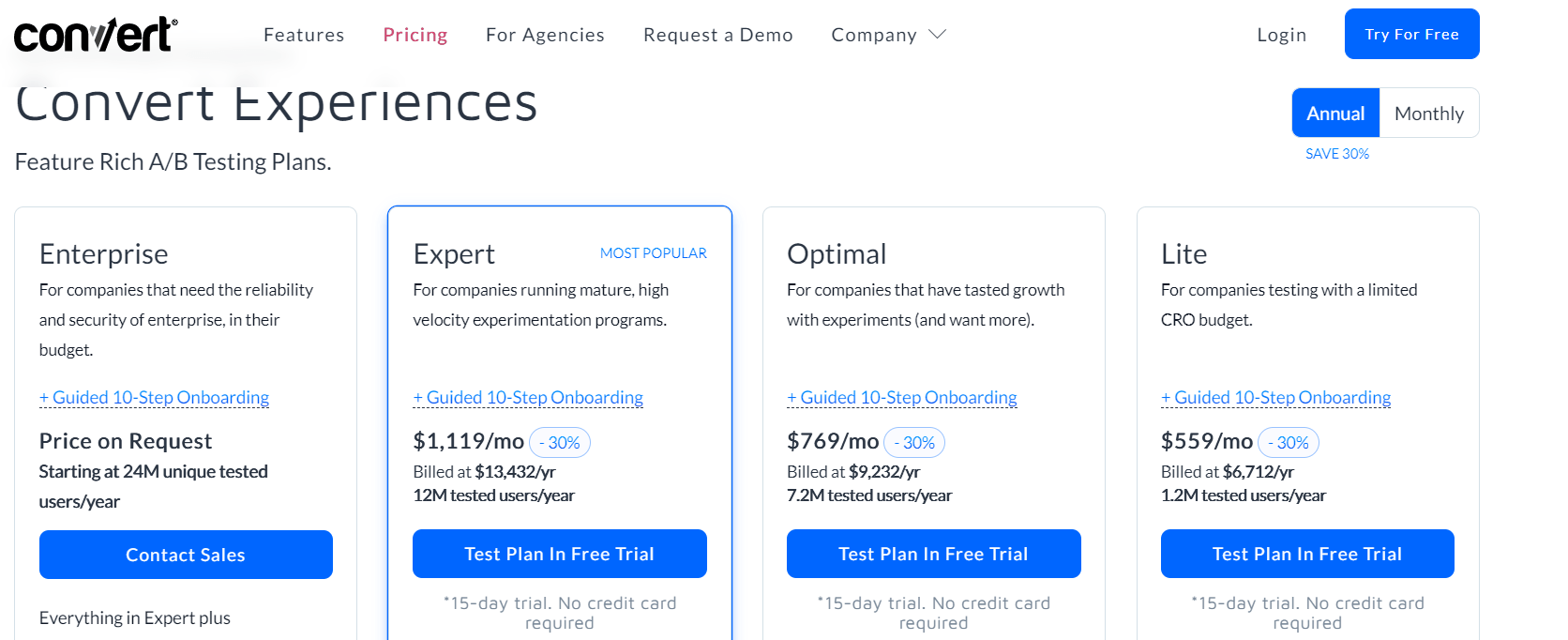 convertir un exemple de page de tarification com