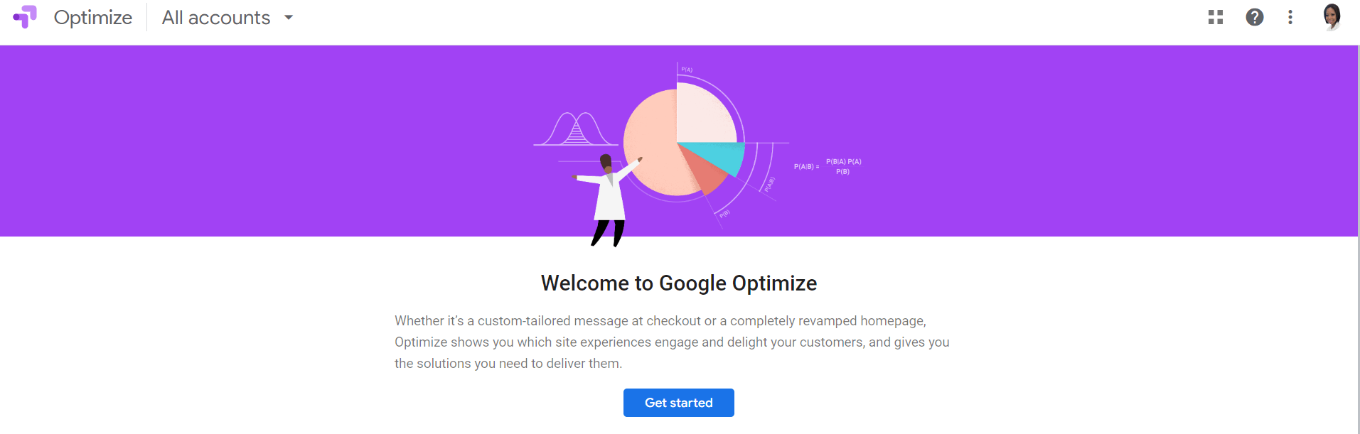 exemple de page de démarrage Google Optimize