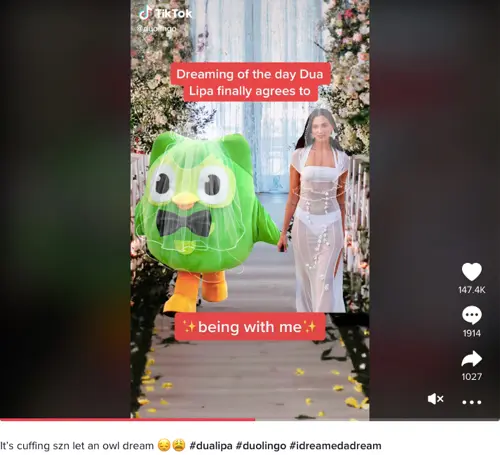 Screenshot of a TikTok by Duolingo.