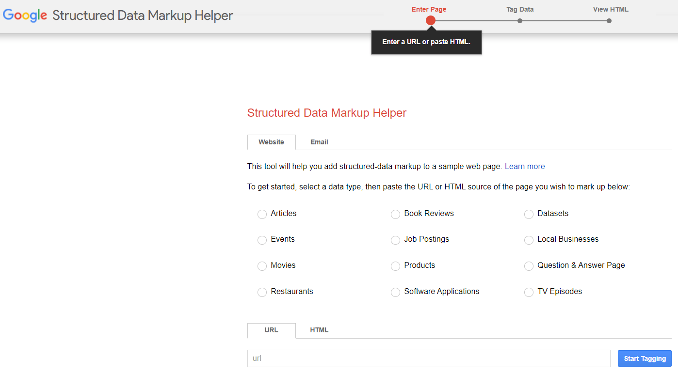 Google 구조화된 데이터 마크업 도우미 스크린샷