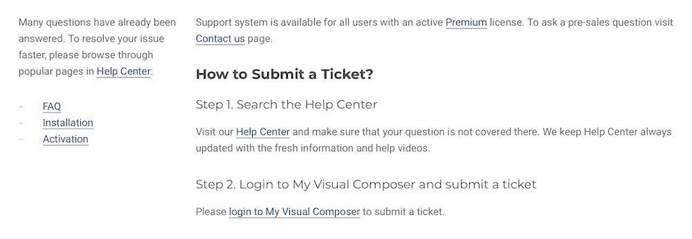 Visual Composer サポート センター