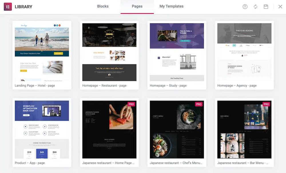 Elementor サイト ライブラリ テンプレート