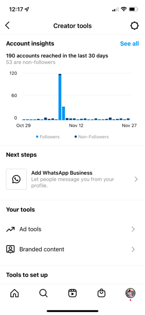 Dasbor pembuat di instagram