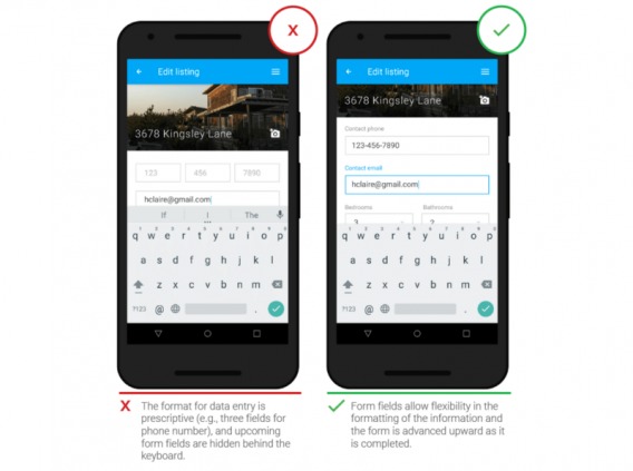 przykład formularza mobilnego z fokusem na pole.