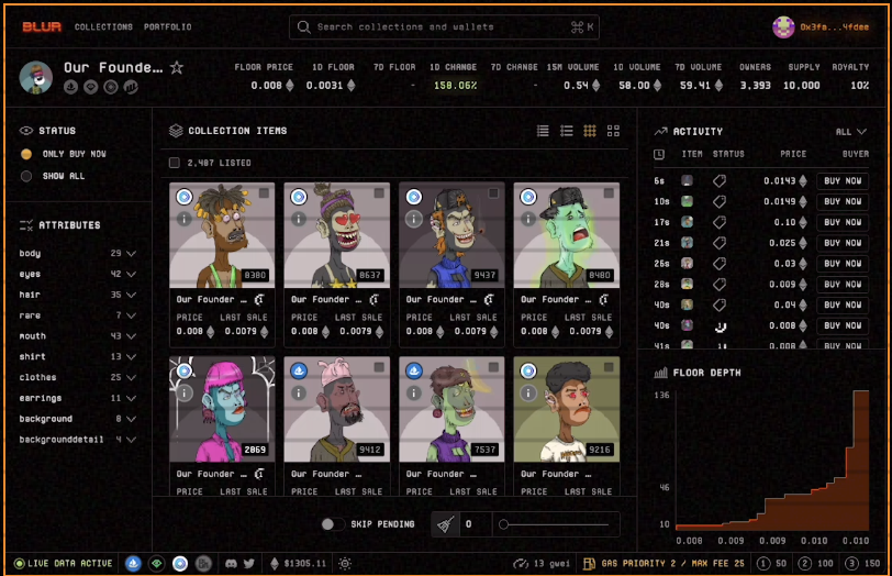 пример blur.io для изучения NFT на блокчейне