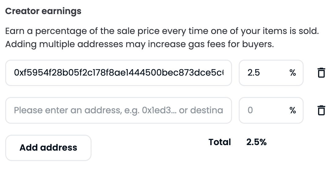 как настроить комиссию создателя на opensea.io
