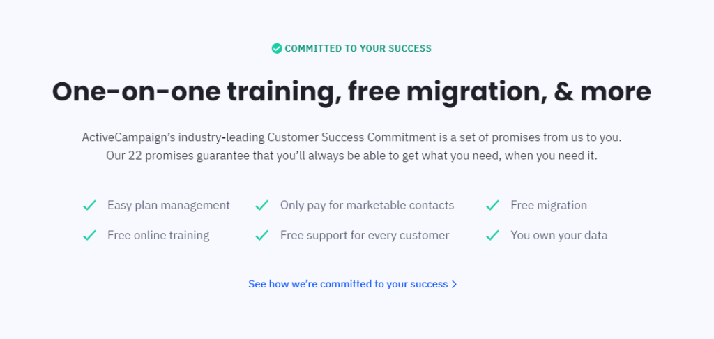 ActiveCampaign 关于使用其产品的好处的页面截图