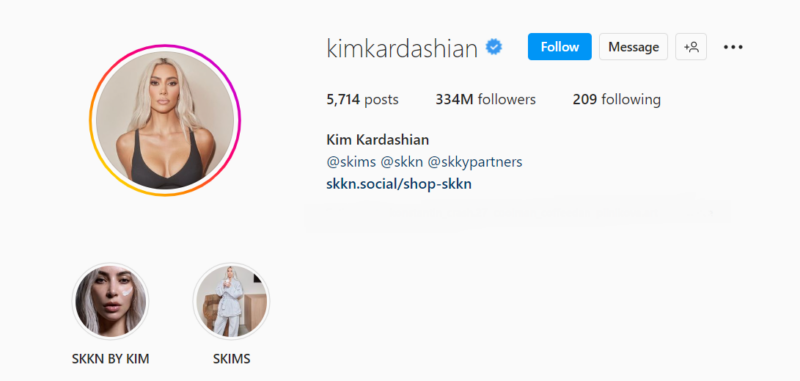 Cont de instagram Kim Kardashian