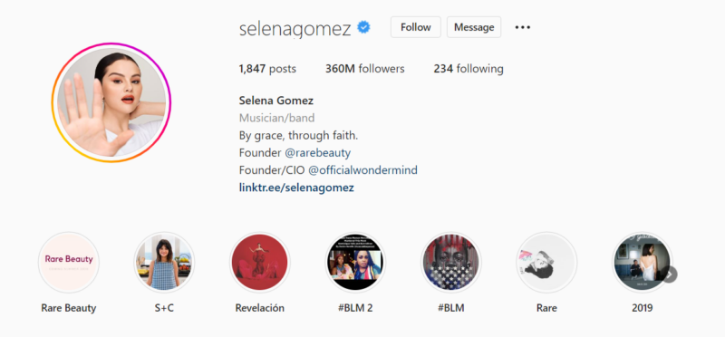 Cont de instagram Selena Gomez