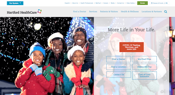 Designbeispiele für Websites im Gesundheitswesen - Hartford Healthcare