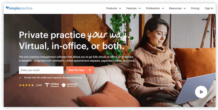 Designbeispiele für Websites im Gesundheitswesen - simplepractice