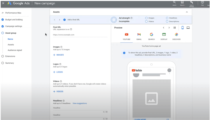 الحد الأقصى لأداء إعلانات google في إعداد الحملة