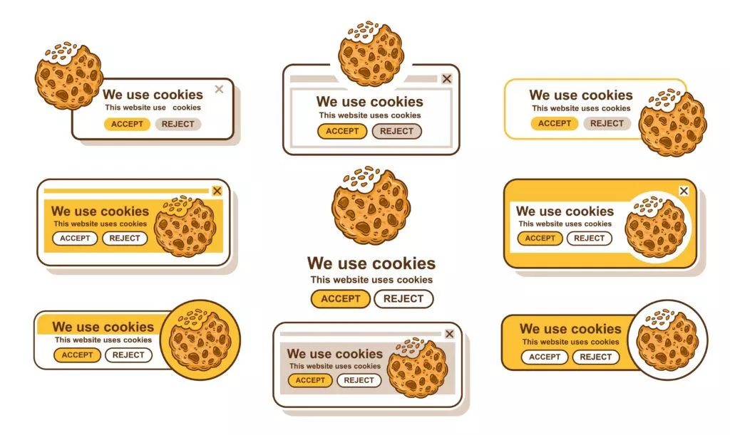 Gráfico vetorial de cookies da web, com opção de aceitar ou rejeitar