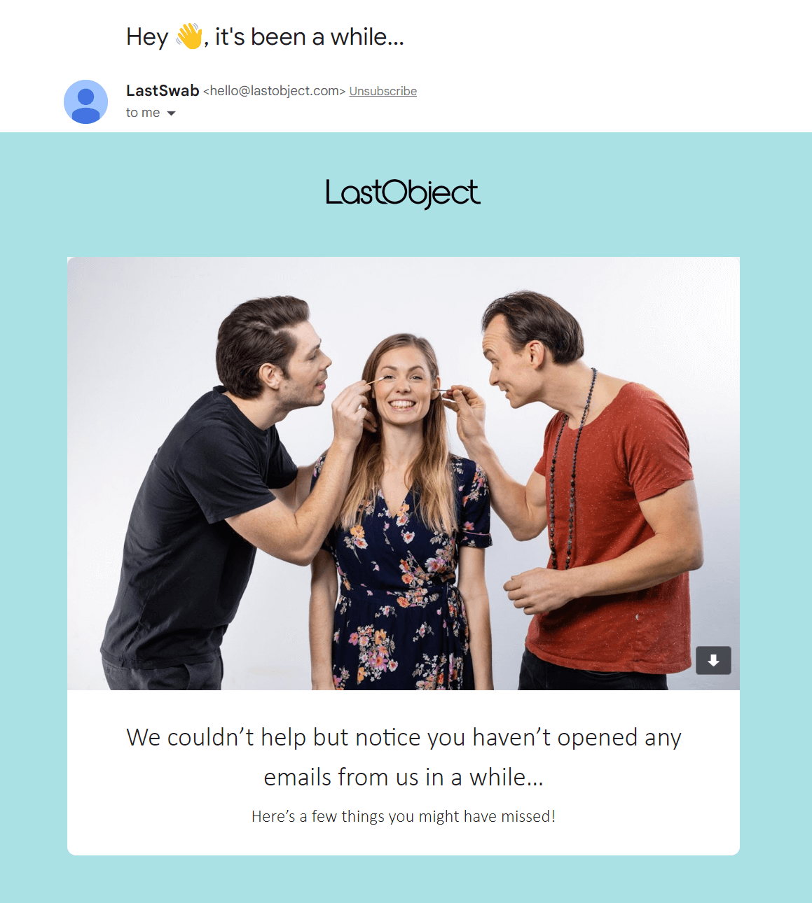 Пример кампании повторного вовлечения LastObject по электронной почте LastObject re-engagement email campaign example