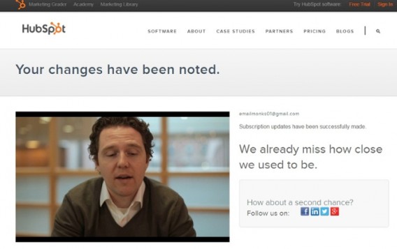 HubSpot 的退订页面