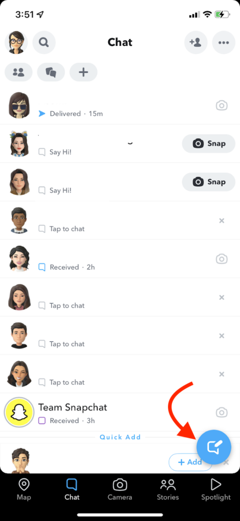 ปุ่มวงกลมสีน้ำเงิน / Snapchat