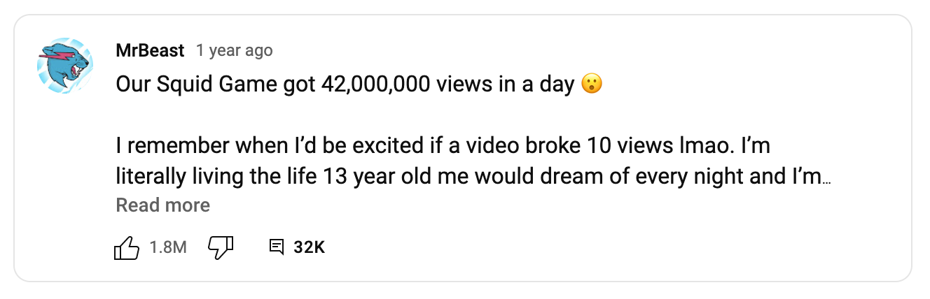 MrBeast Squid 게임 유튜브 비디오 예제