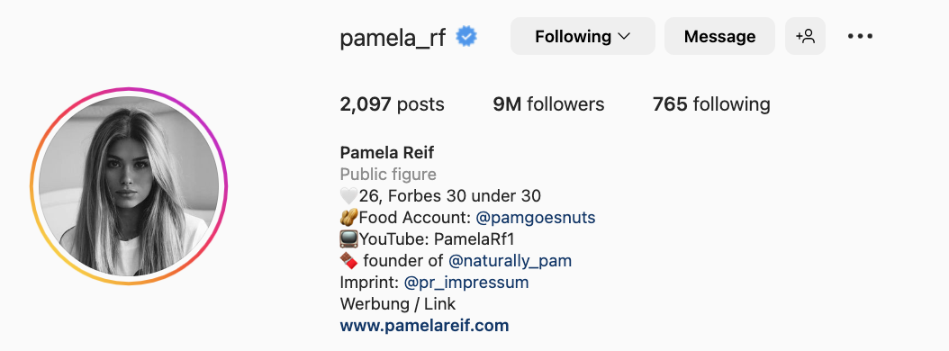 forbes 30 under 30 account instagram di Pamela Reif